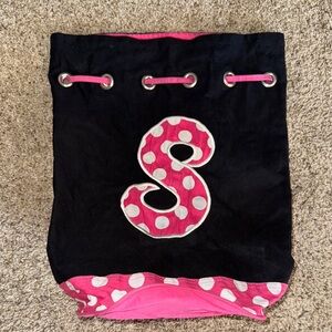 Black and Pink Polka Dot Bag with S Initial